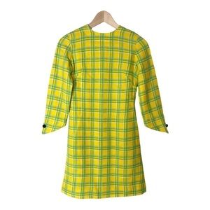 Vintage Retro Plaid Yellow Green Dress Size XS